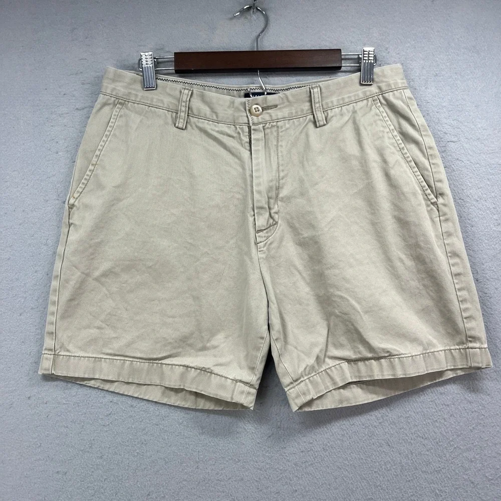 Nautica Chino Shorts Mens 32W Khaki Flat Front Cotton Casual Preppy Classic